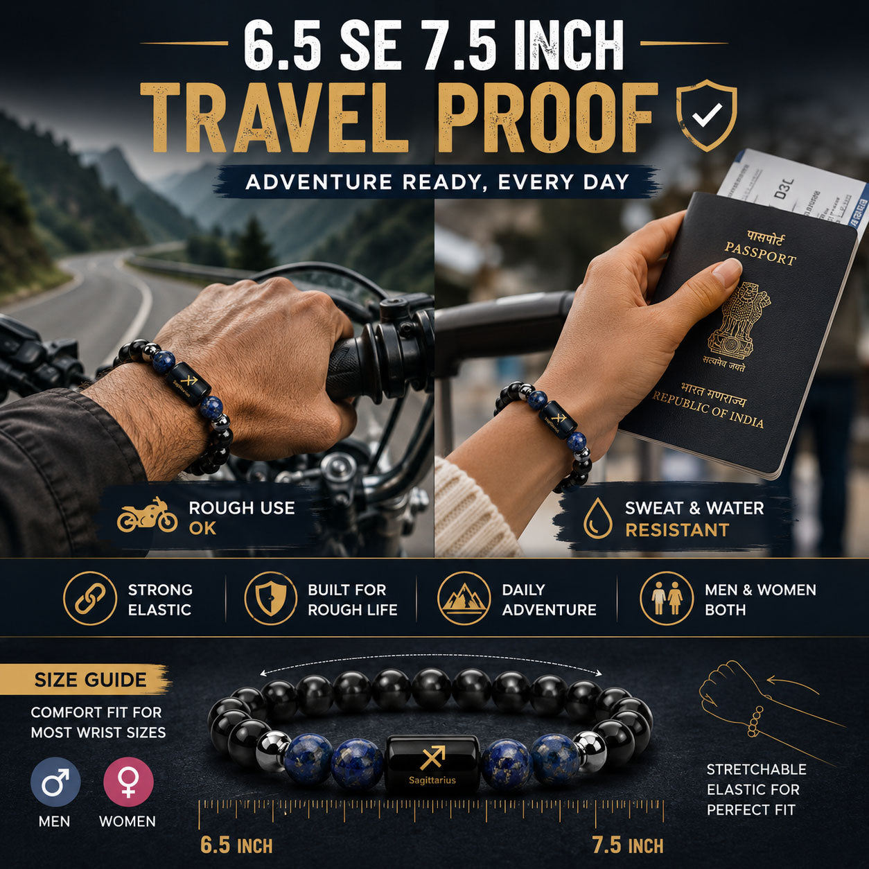 SAGITTARIUS (धनु) – Black Obsidian & Lapis Lazuli Bracelet