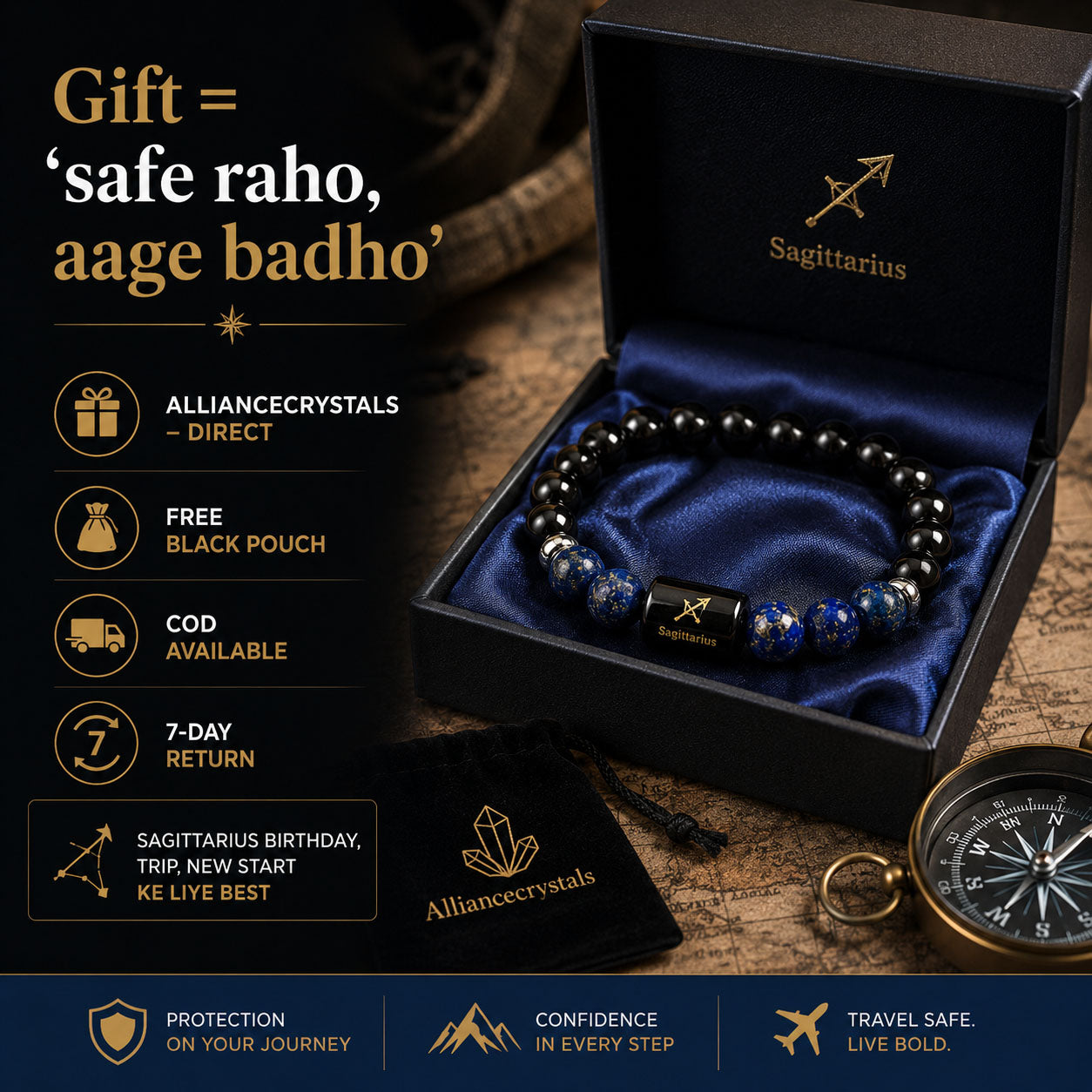 SAGITTARIUS (धनु) – Black Obsidian & Lapis Lazuli Bracelet
