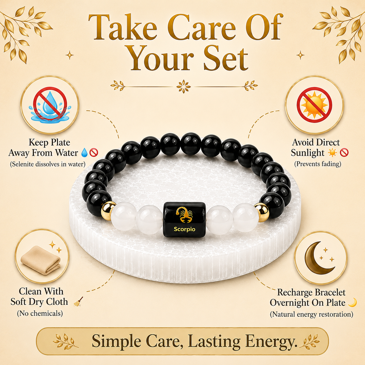 Scorpio (वृश्चिक राशि) Black Obsidian & Milky Quartz Crystal Zodiac Bracelet – For Deep Protection & Emotional Clarity