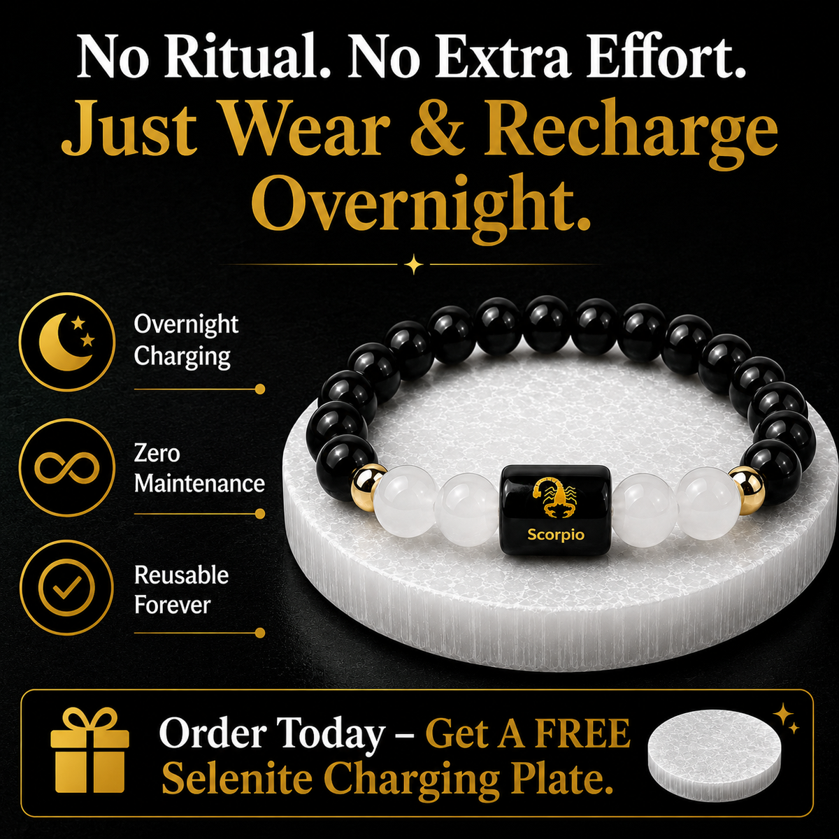 Scorpio (वृश्चिक राशि) Black Obsidian & Milky Quartz Crystal Zodiac Bracelet – For Deep Protection & Emotional Clarity