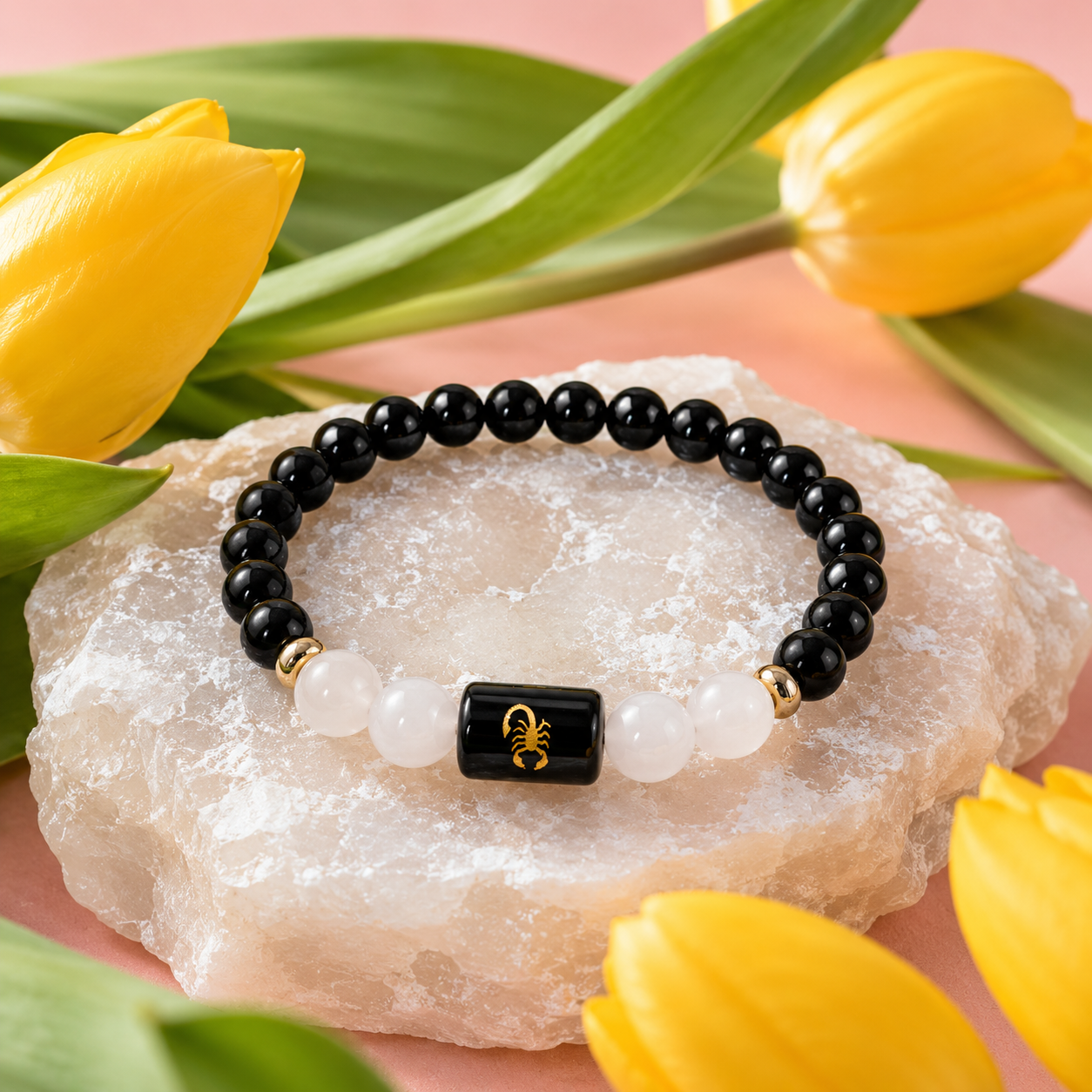 SCORPIO (वृश्चिक) – Black Obsidian & Milky Quartz Bracelet