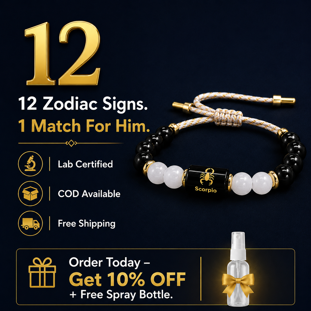 SCORPIO (वृश्चिक) – Zodiac Rakhi Black Obsidian & Milky Quartz