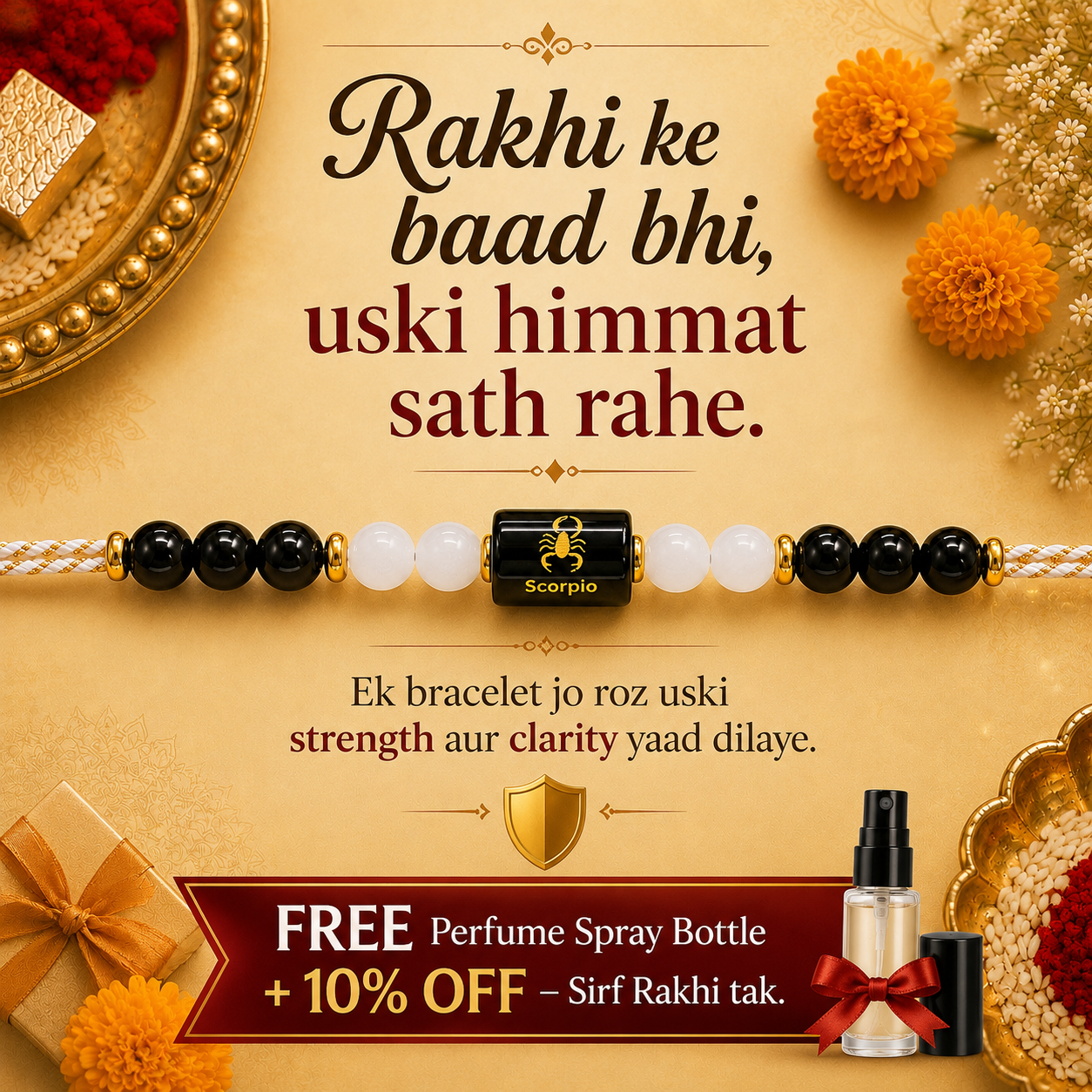 SCORPIO (वृश्चिक) – Zodiac Rakhi Black Obsidian & Milky Quartz