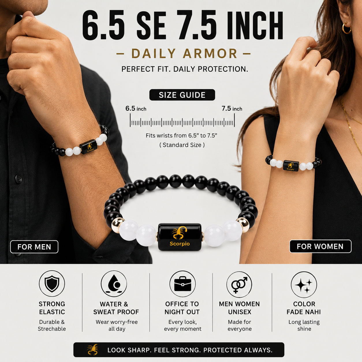 SCORPIO (वृश्चिक) – Black Obsidian & Milky Quartz Bracelet