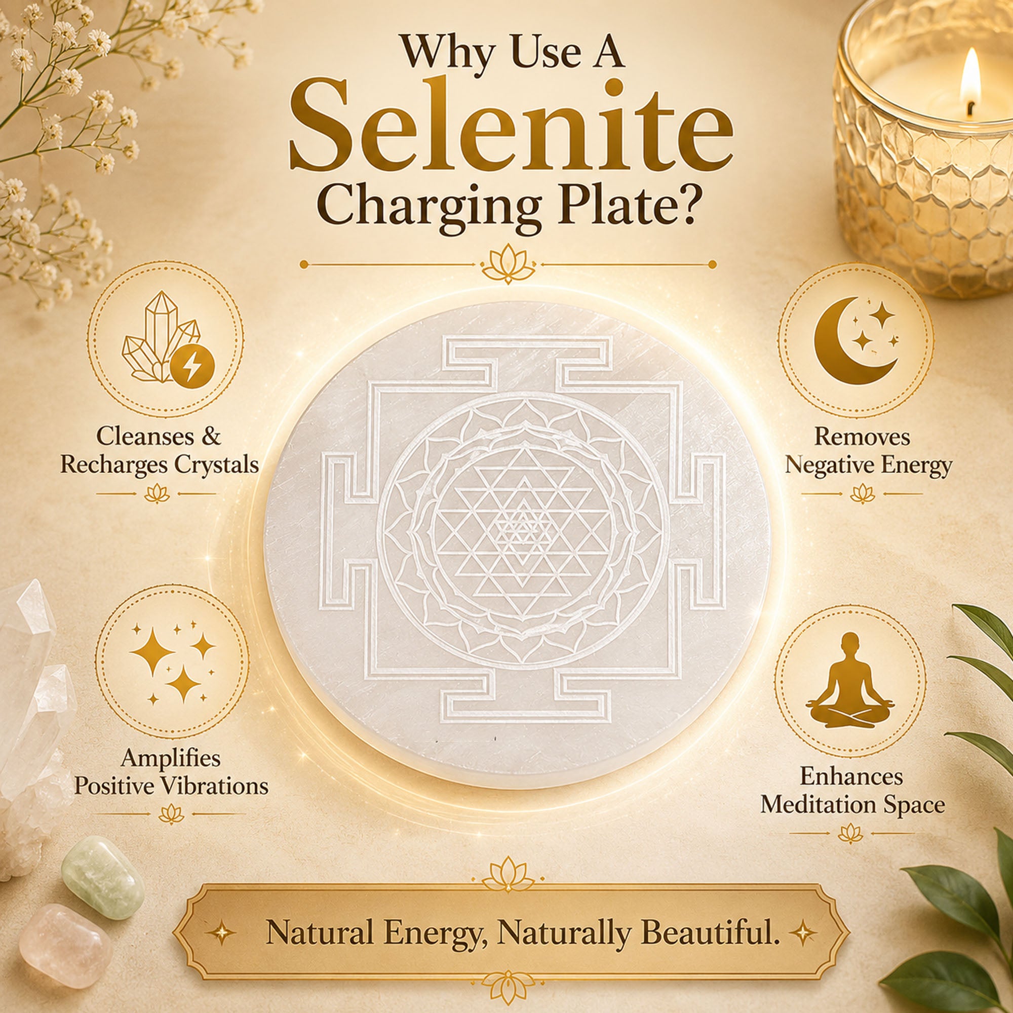 Selenite Shriyantra Charging Plate