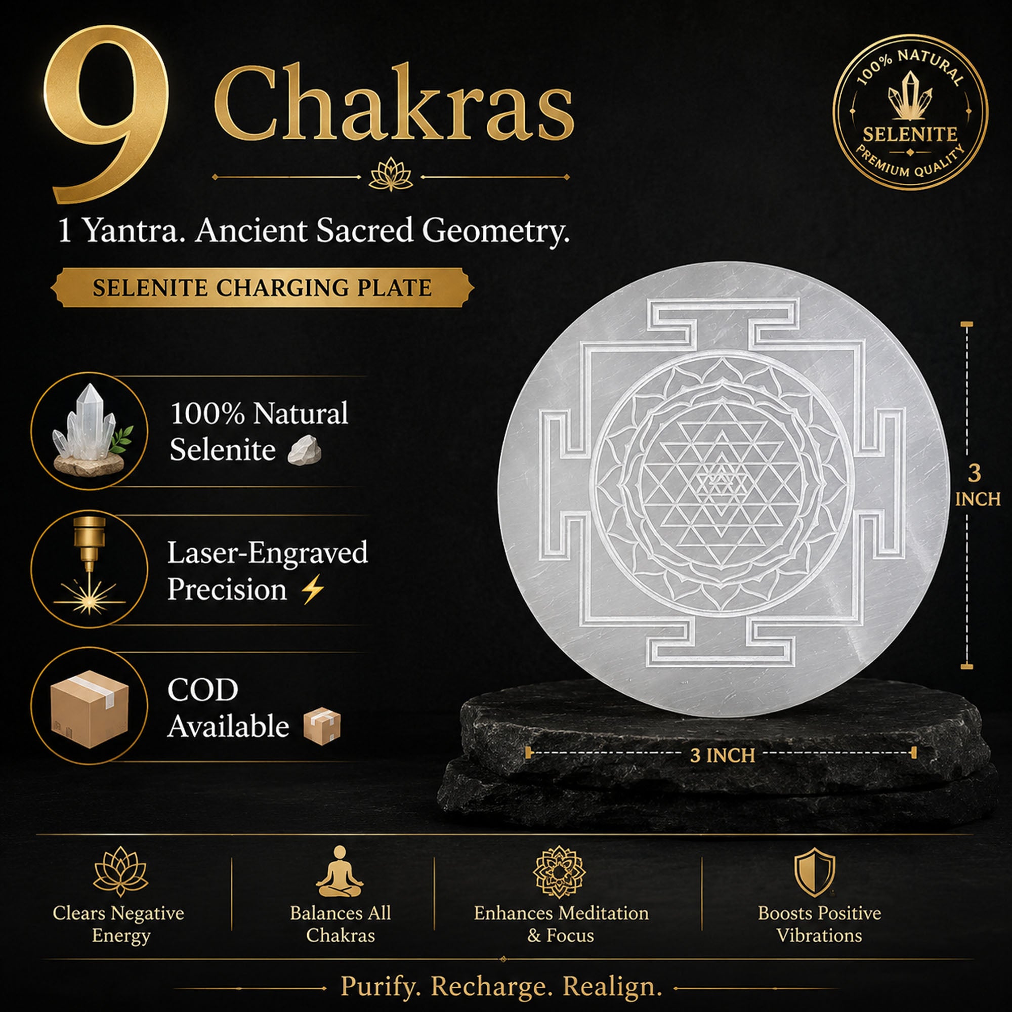 Selenite Shriyantra Charging Plate