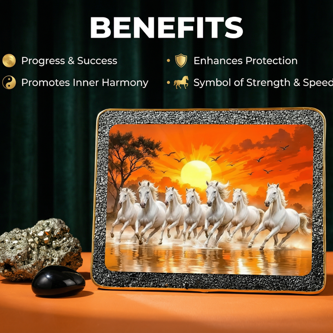 Seven Running Horses Pyrite Frame with Sun