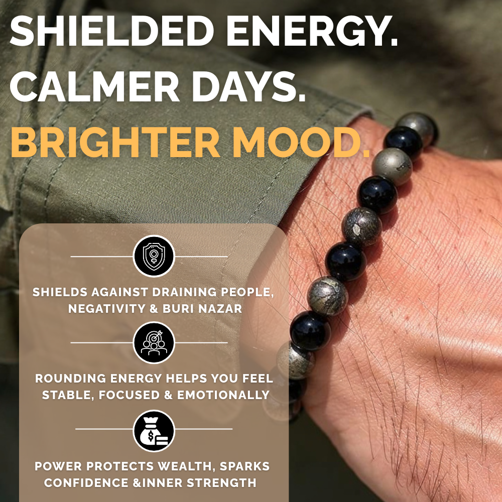 Richie Rich Bracelet with Pyrite & Black Obsidian Stone