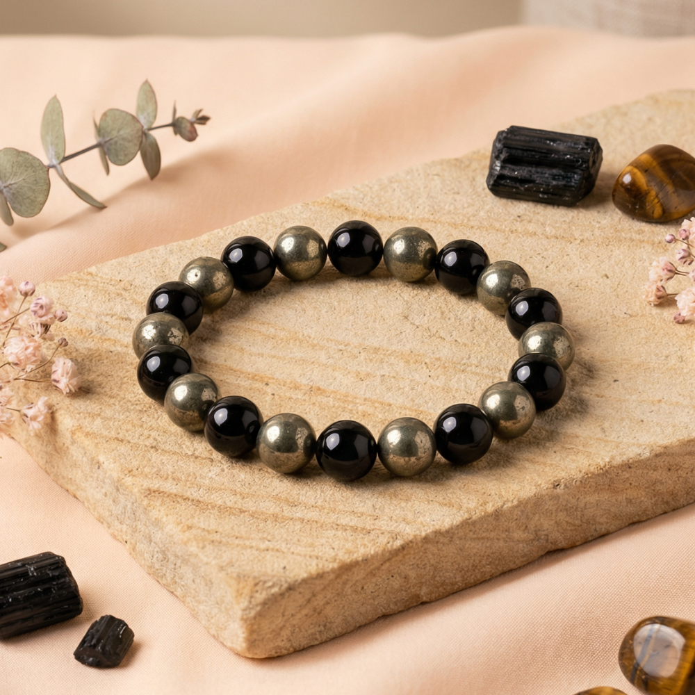 Richie Rich Bracelet with Pyrite & Black Obsidian Stone