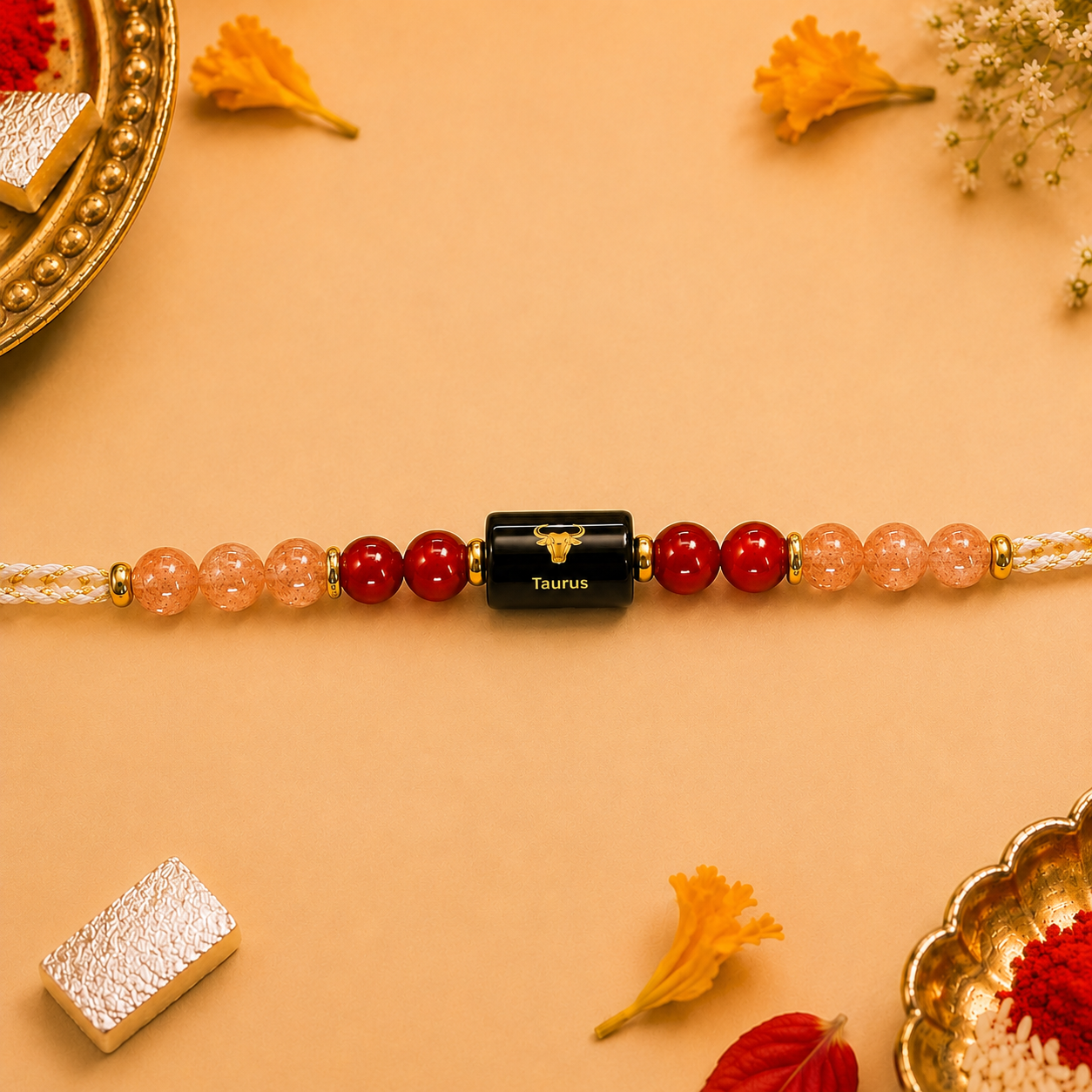 TAURUS (वृषभ) – Zodiac Rakhi Sunstone & Carnelian