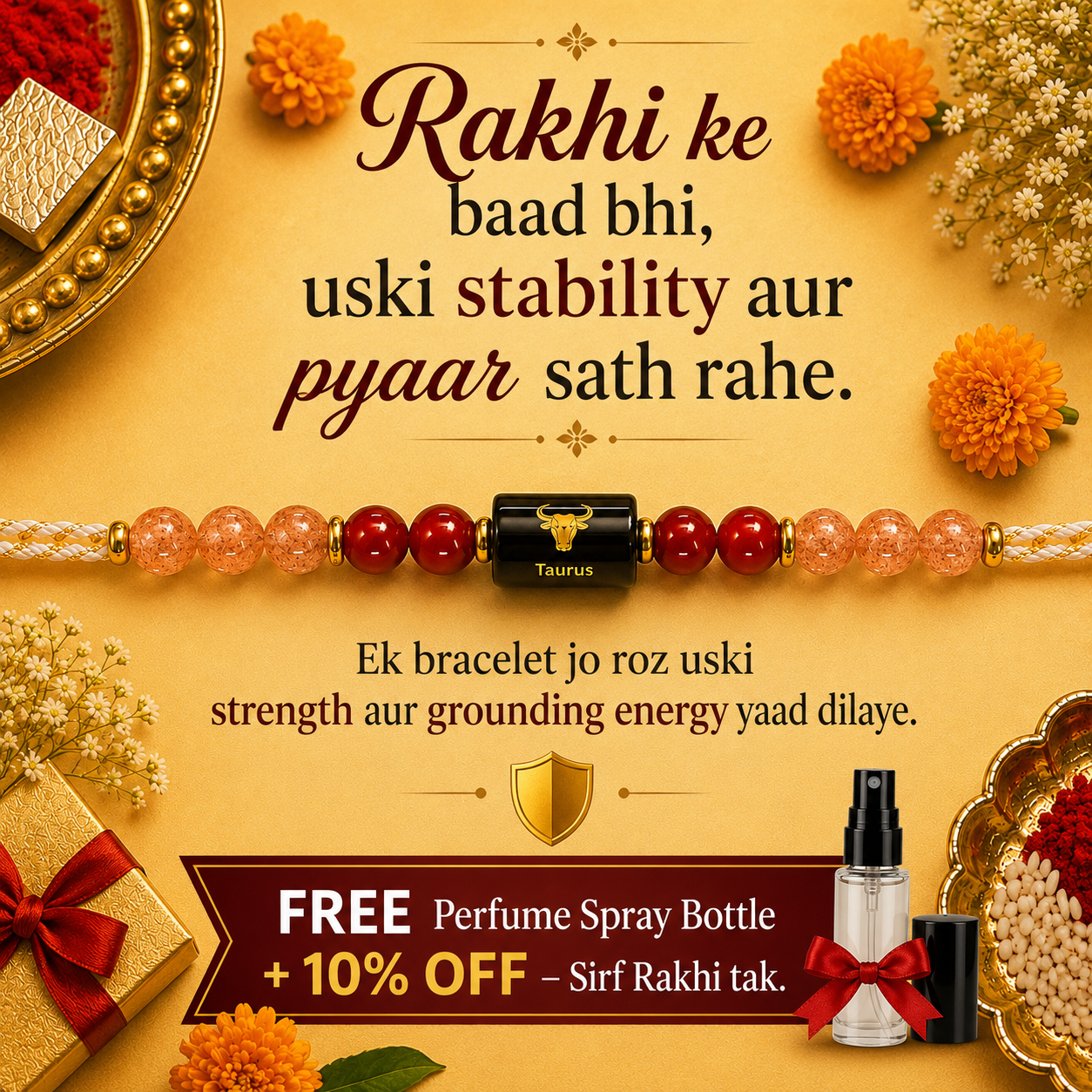 TAURUS (वृषभ) – Zodiac Rakhi Sunstone & Carnelian