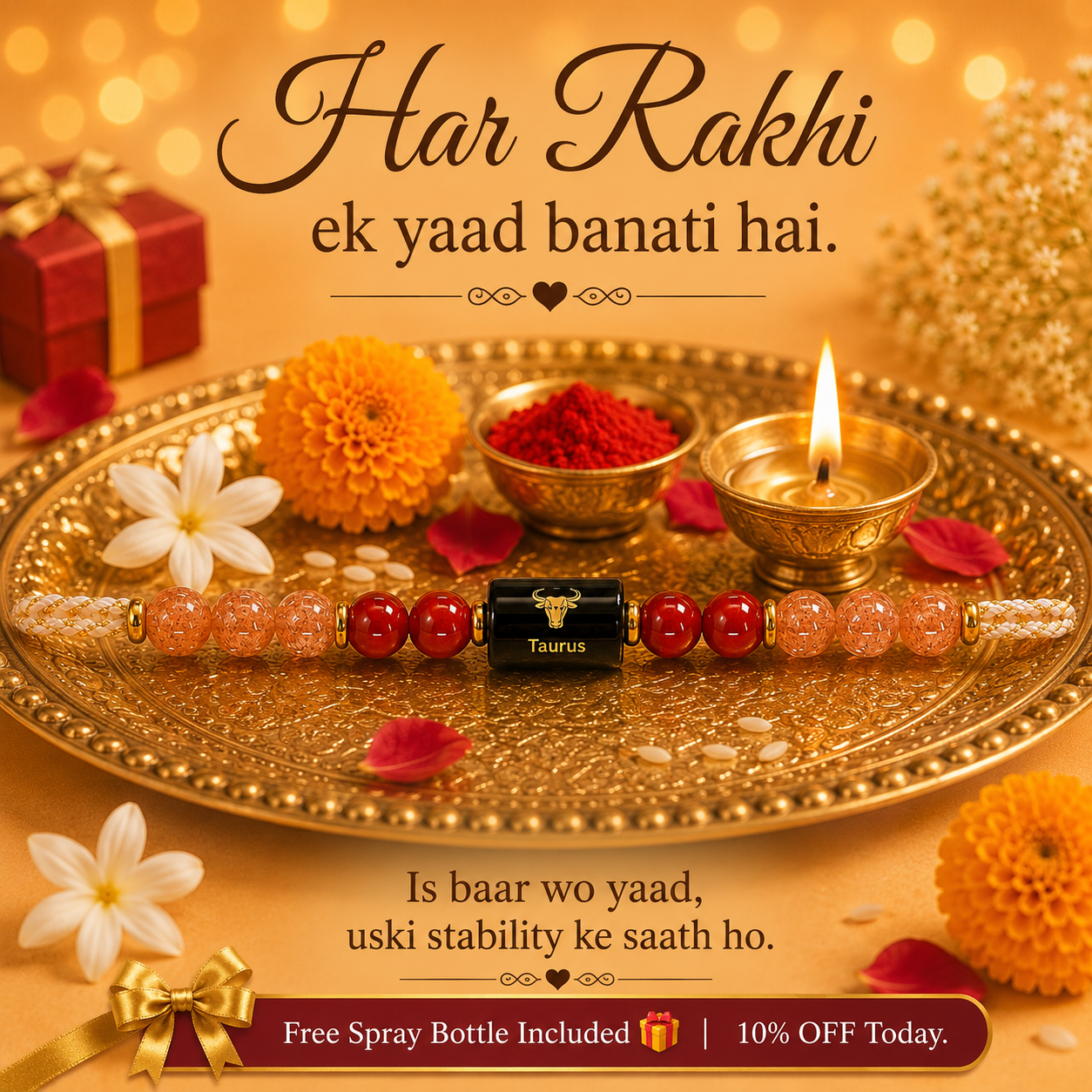 TAURUS (वृषभ) – Zodiac Rakhi Sunstone & Carnelian