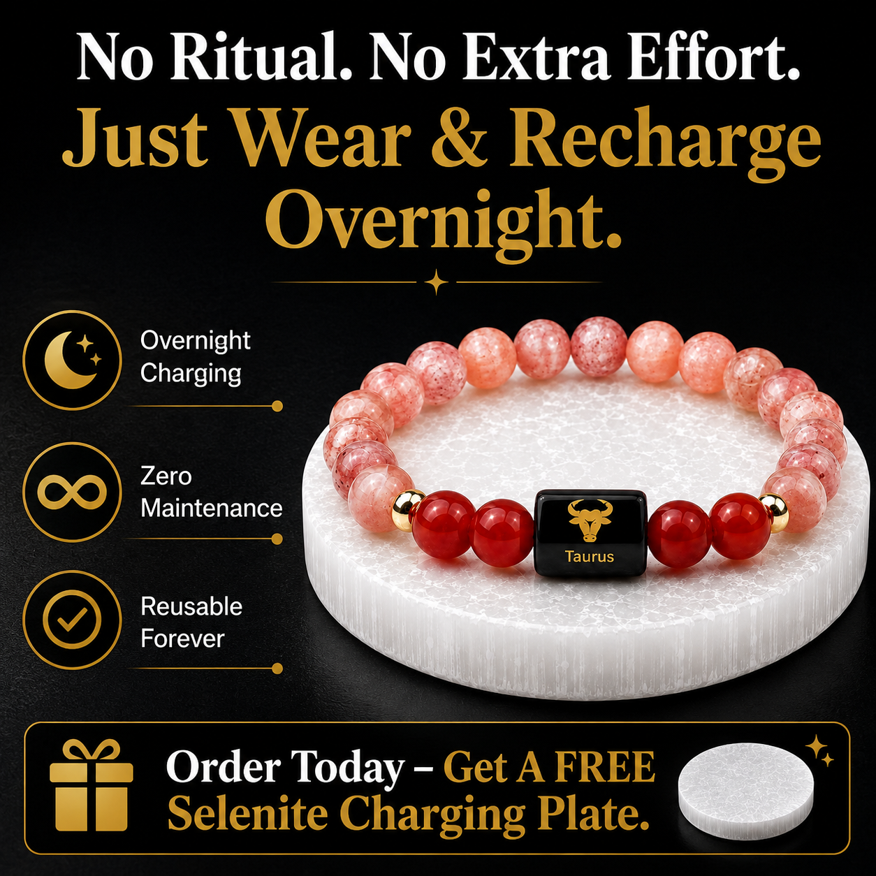 Taurus (वृषभ राशि) Sun Stone & Carnelian Crystal Zodiac Bracelet – For Warmth, Willpower & Grounded Confidence