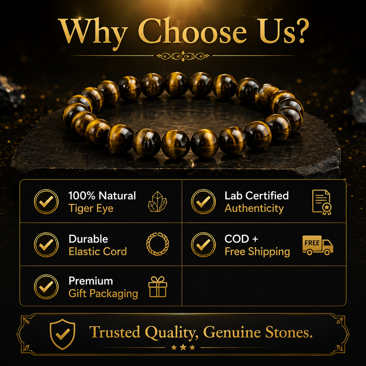 Tiger Eye Bracelet – AAA Quality Natural Crystal for Confidence & Protection