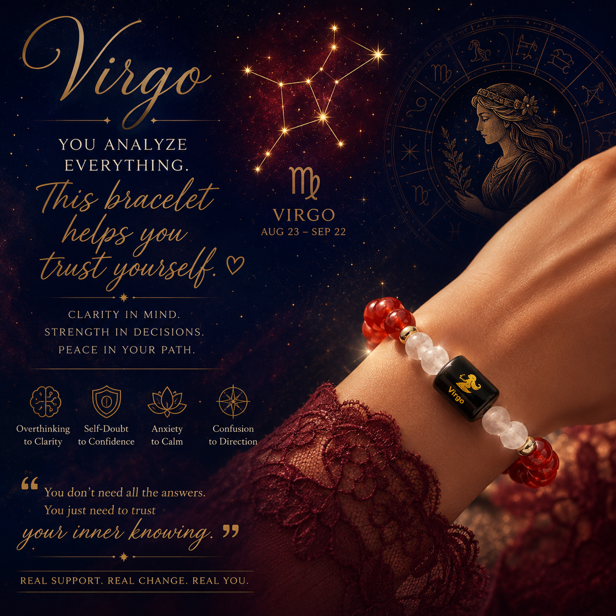 VIRGO (कन्या) – Carnelian & Milky Quartz Bracelet