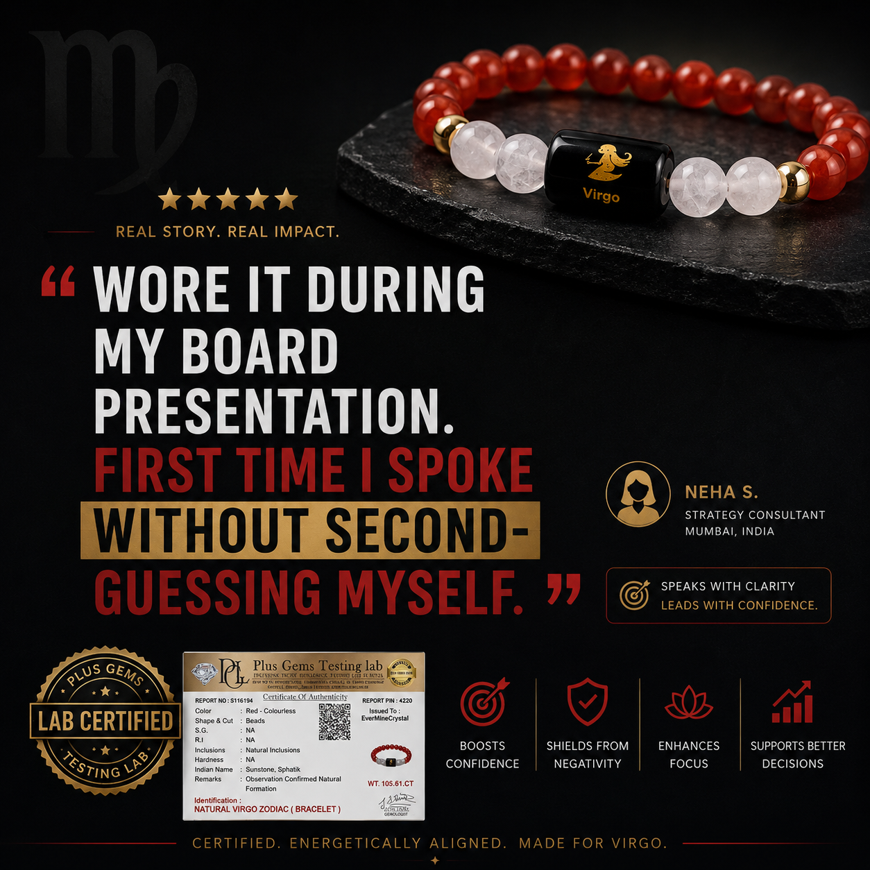 VIRGO (कन्या) – Carnelian & Milky Quartz Bracelet