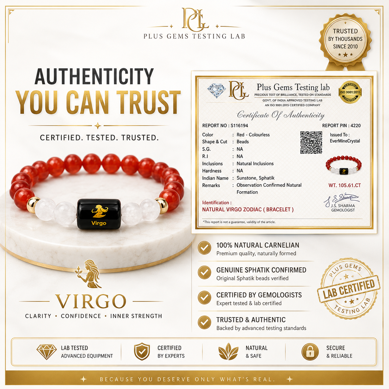 VIRGO (कन्या) – Carnelian & Milky Quartz Bracelet