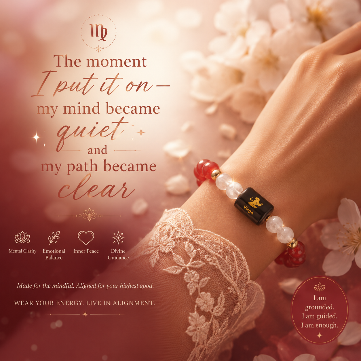 VIRGO (कन्या) – Carnelian & Milky Quartz Bracelet