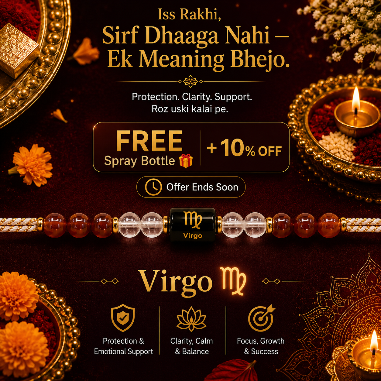 VIRGO (कन्या) – Zodiac  Rakhi Carnelian & Milky Quartz