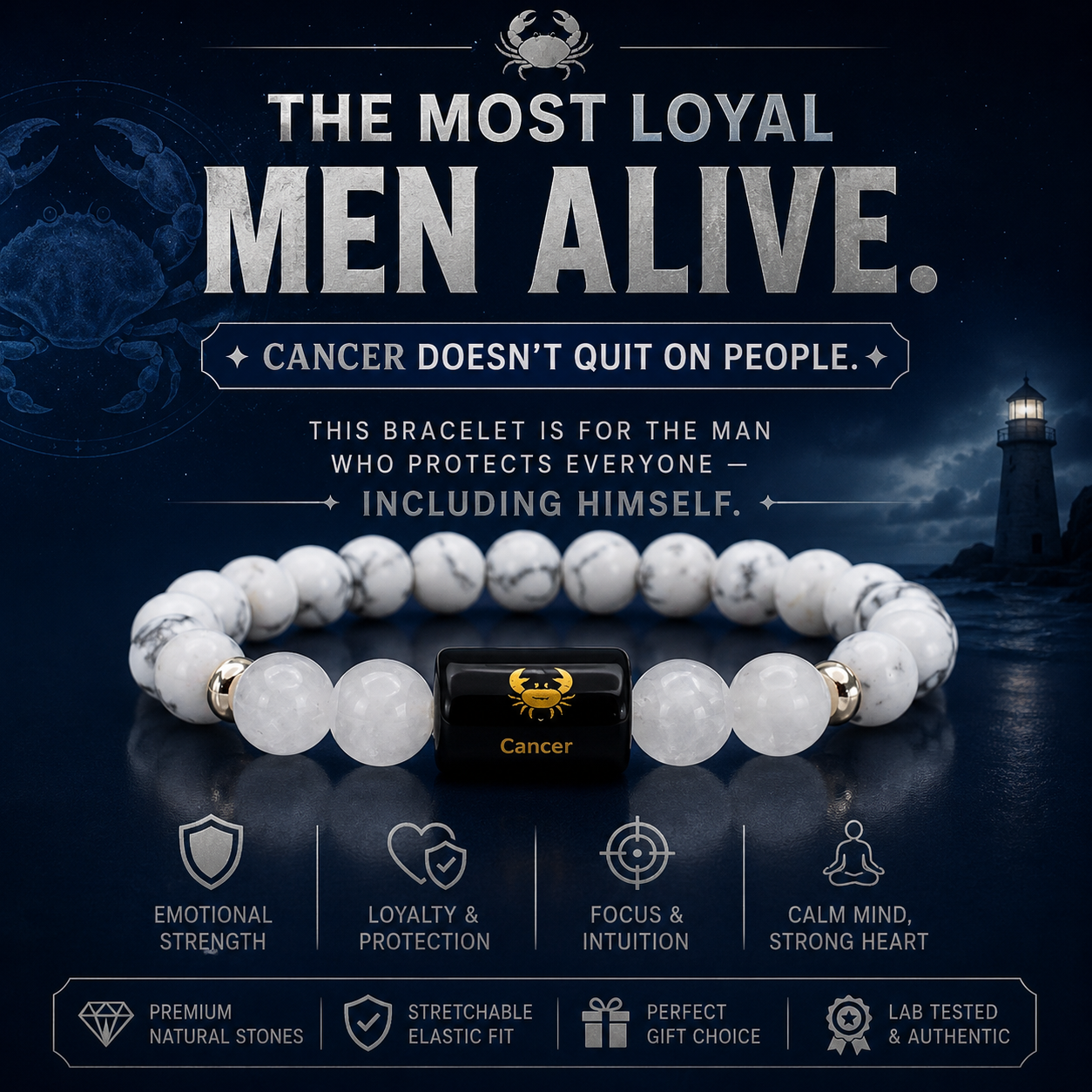 CANCER (कर्क) – Howlite & White Quartz Bracelet