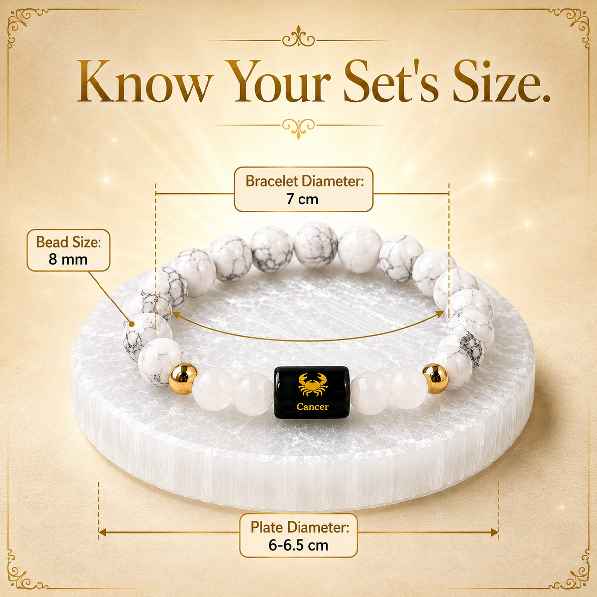 Cancer (कर्क राशि) Howlite & Milky Quartz Crystal Zoodiac Bracelet – For Emotional Calm, Nurturing Energy & Inner Peace