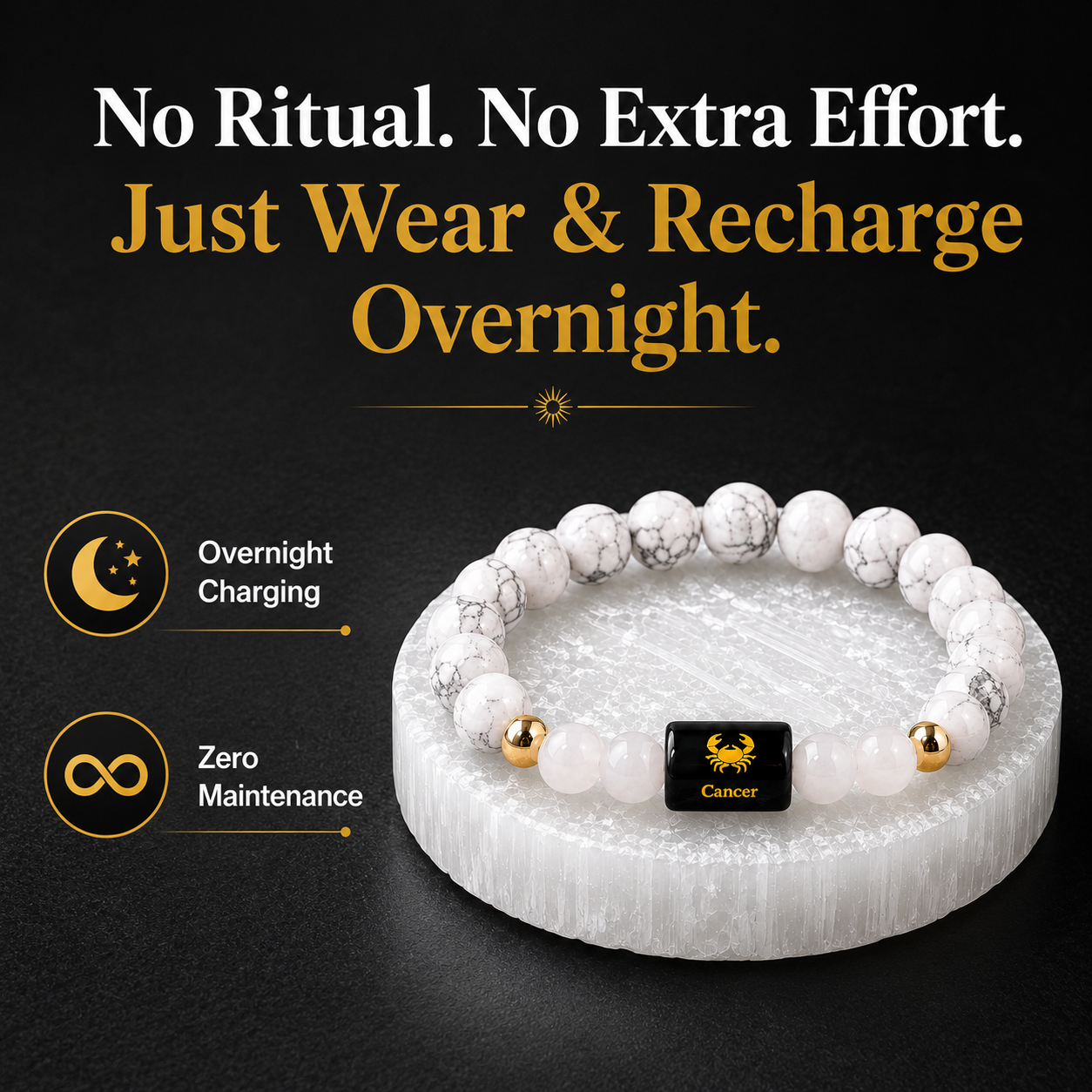 Cancer (कर्क राशि) Howlite & Milky Quartz Crystal Zoodiac Bracelet – For Emotional Calm, Nurturing Energy & Inner Peace