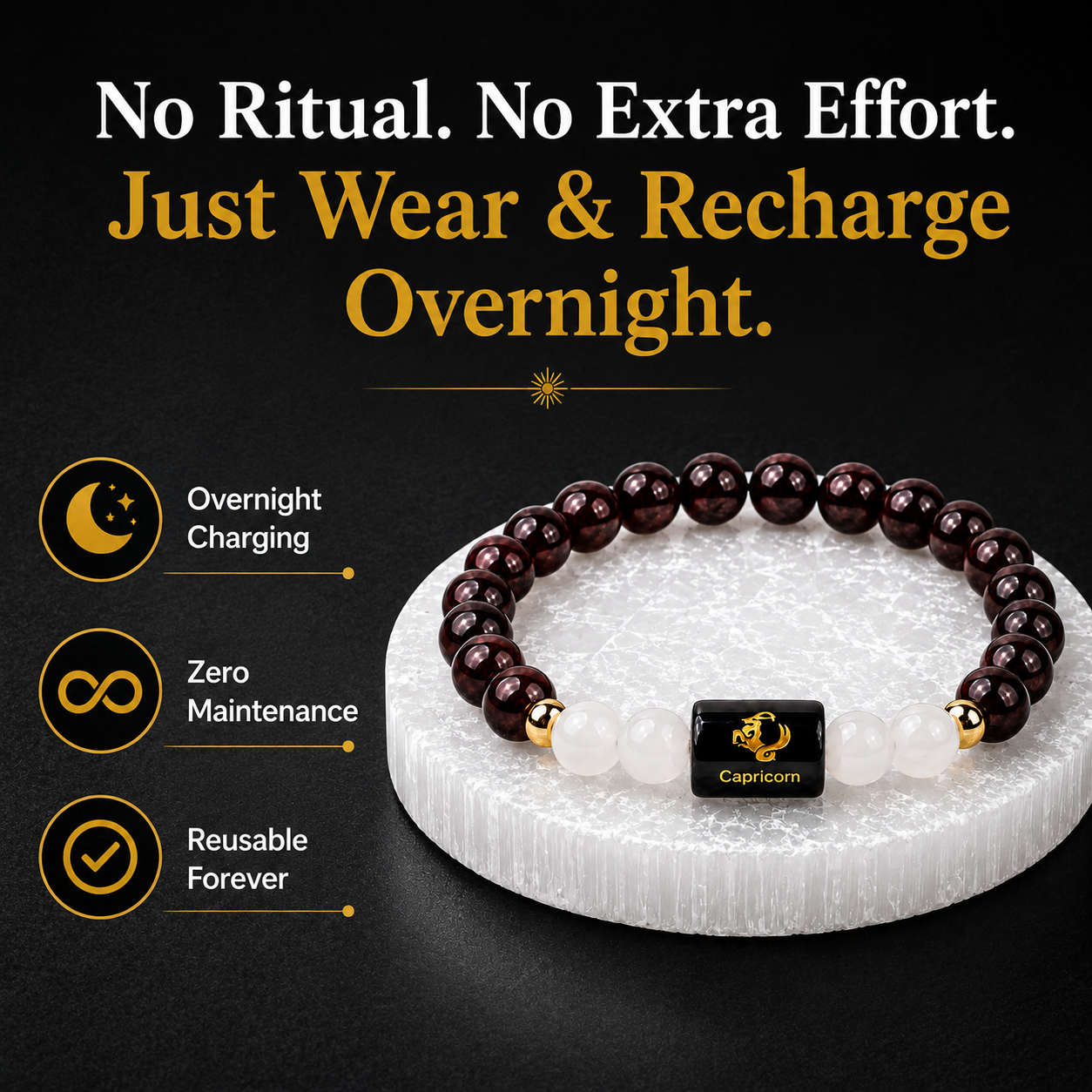 Capricorn (मकर राशि) Garnet & Milky Quartz Crystal Zodiac Bracelet – For Strength, Resilience & Calm Ambition