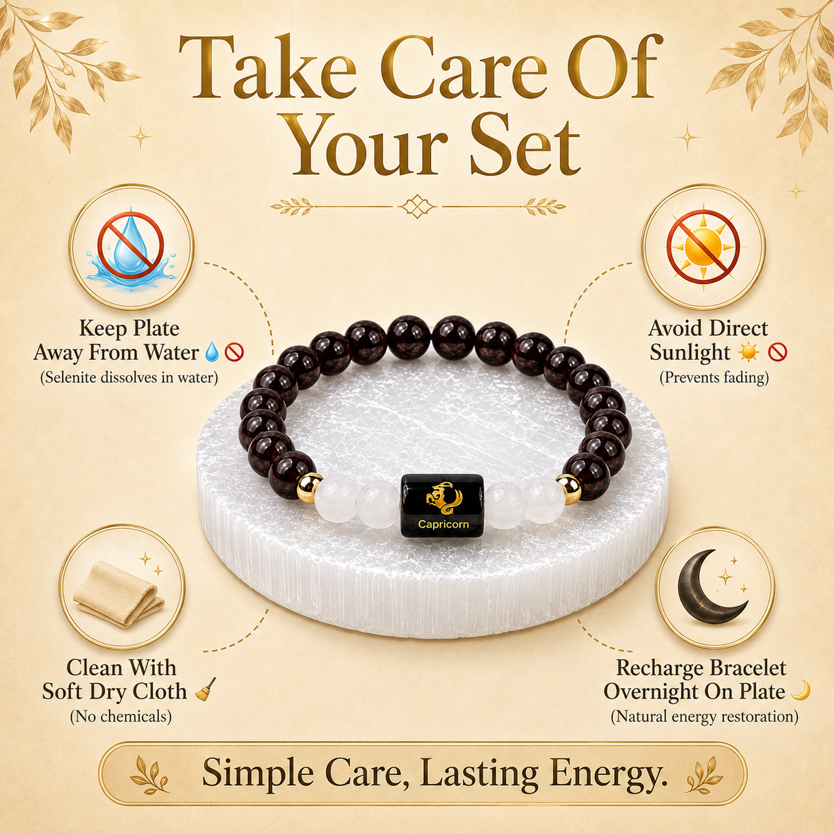 Capricorn (मकर राशि) Garnet & Milky Quartz Crystal Zodiac Bracelet – For Strength, Resilience & Calm Ambition