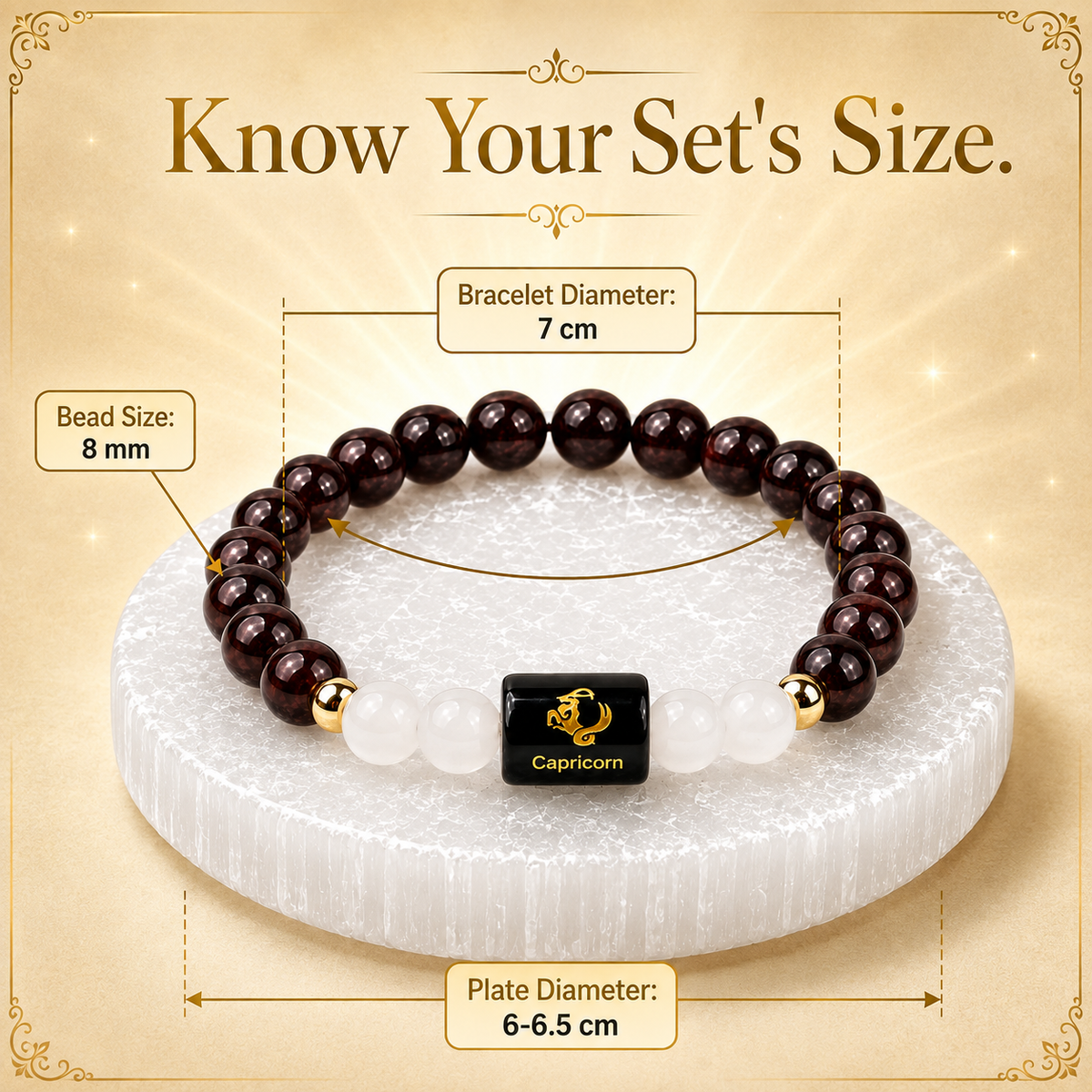 Capricorn (मकर राशि) Garnet & Milky Quartz Crystal Zodiac Bracelet – For Strength, Resilience & Calm Ambition