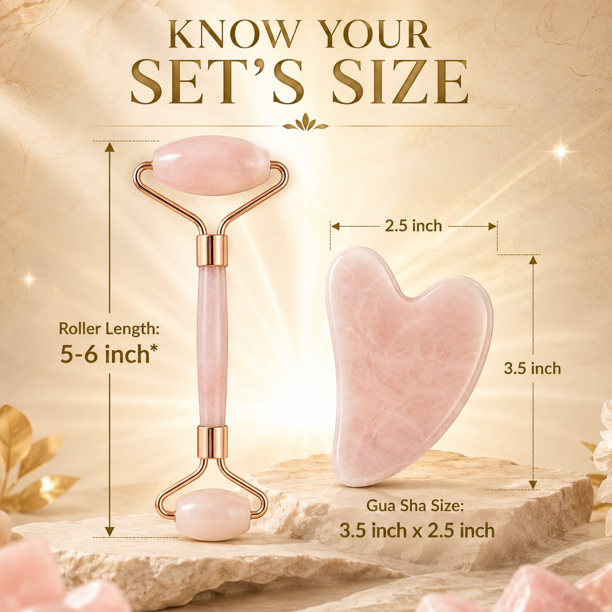 Rose Quartz Face Roller & Gua Sha Set – For Glowing Skin, Lymphatic Drainage & Crystal Healing