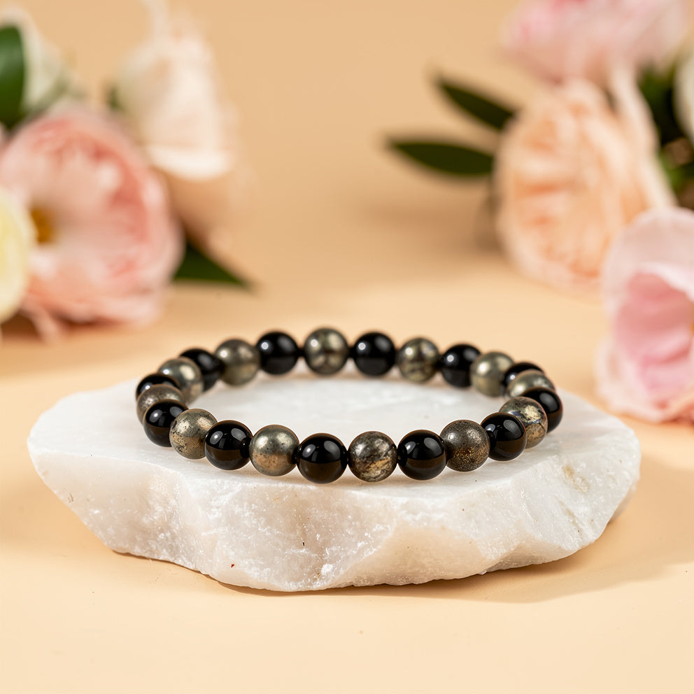Richie Rich Bracelet with Pyrite & Black Obsidian Stone
