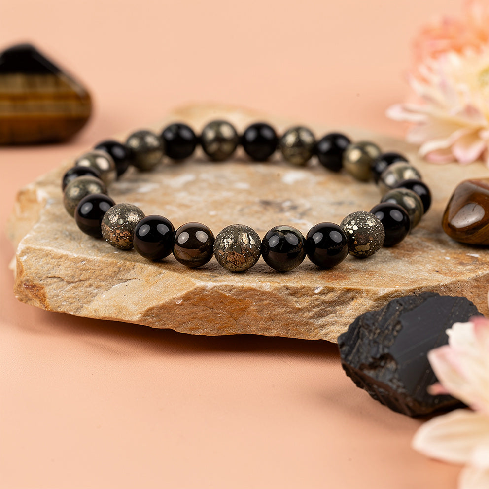 Richie Rich Bracelet with Pyrite & Black Obsidian Stone
