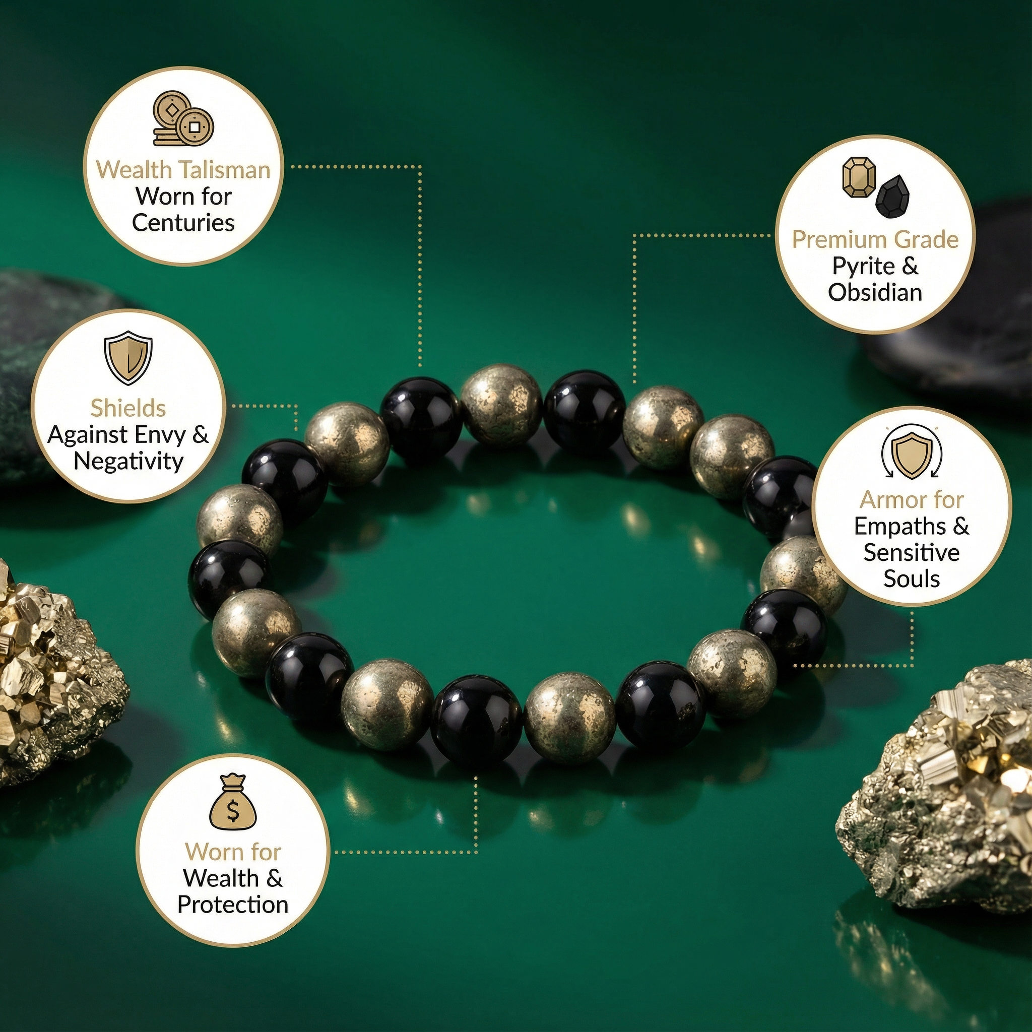 Richie Rich Bracelet with Pyrite & Black Obsidian Stone