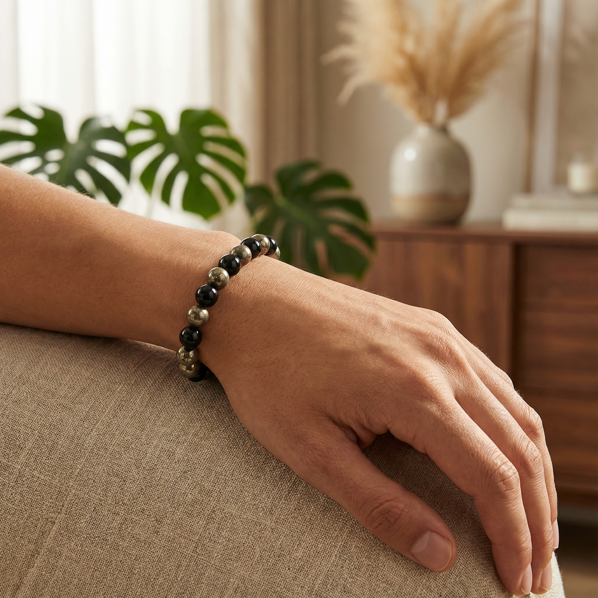 Richie Rich Bracelet with Pyrite & Black Obsidian Stone