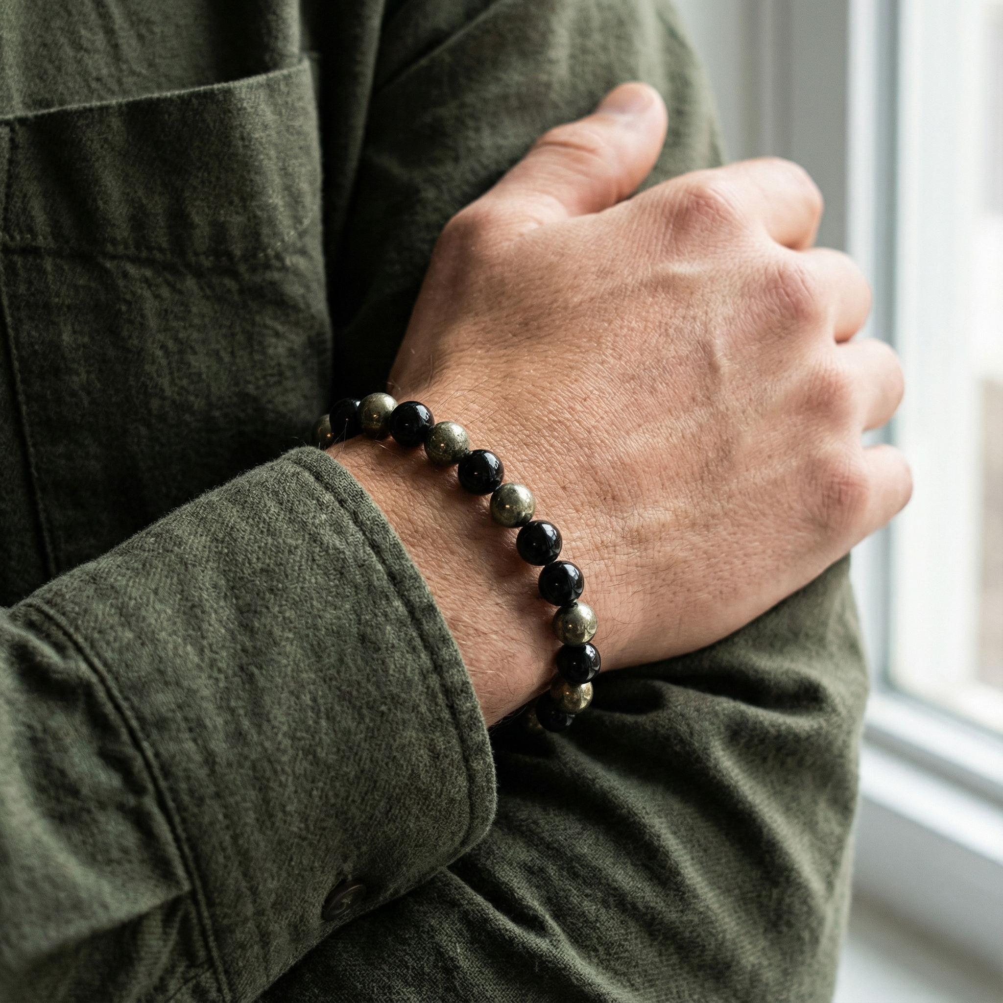 Richie Rich Bracelet with Pyrite & Black Obsidian Stone