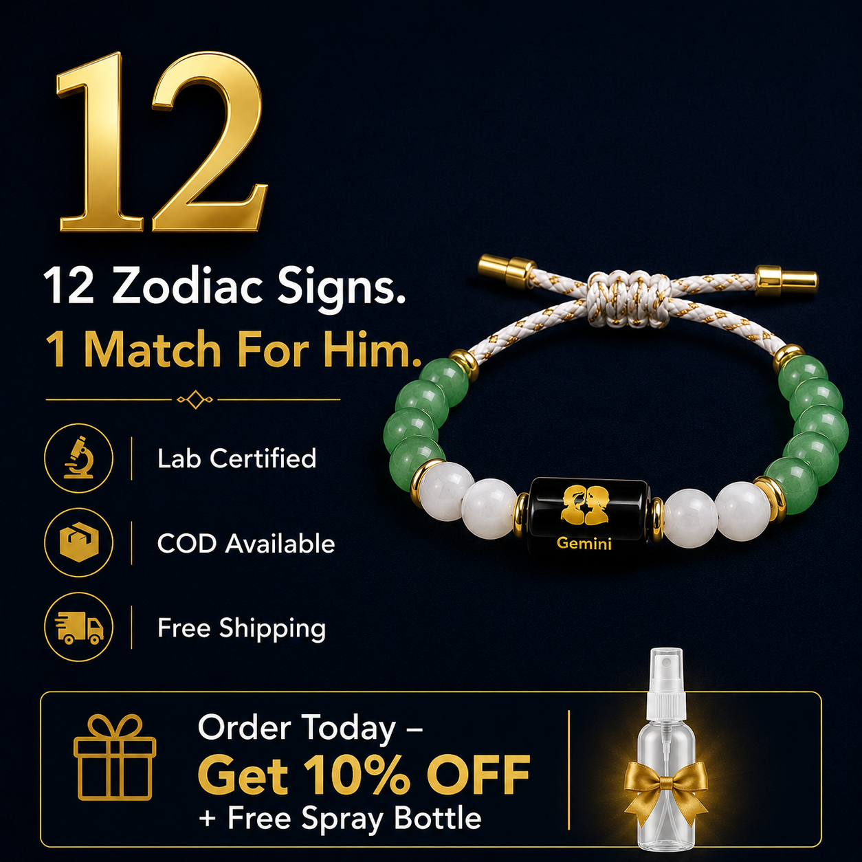 GEMINI (मिथुन) – Zodiac Rakhi Green Aventurine & Milky Quartz