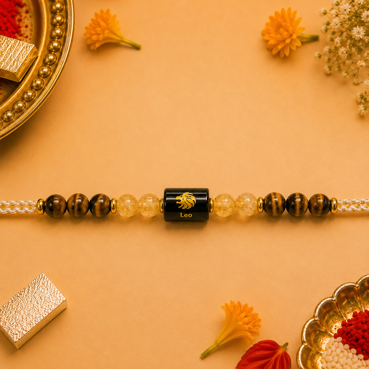 LEO (सिंह) – Zodiac Rakhi Tiger Eye & Citrine