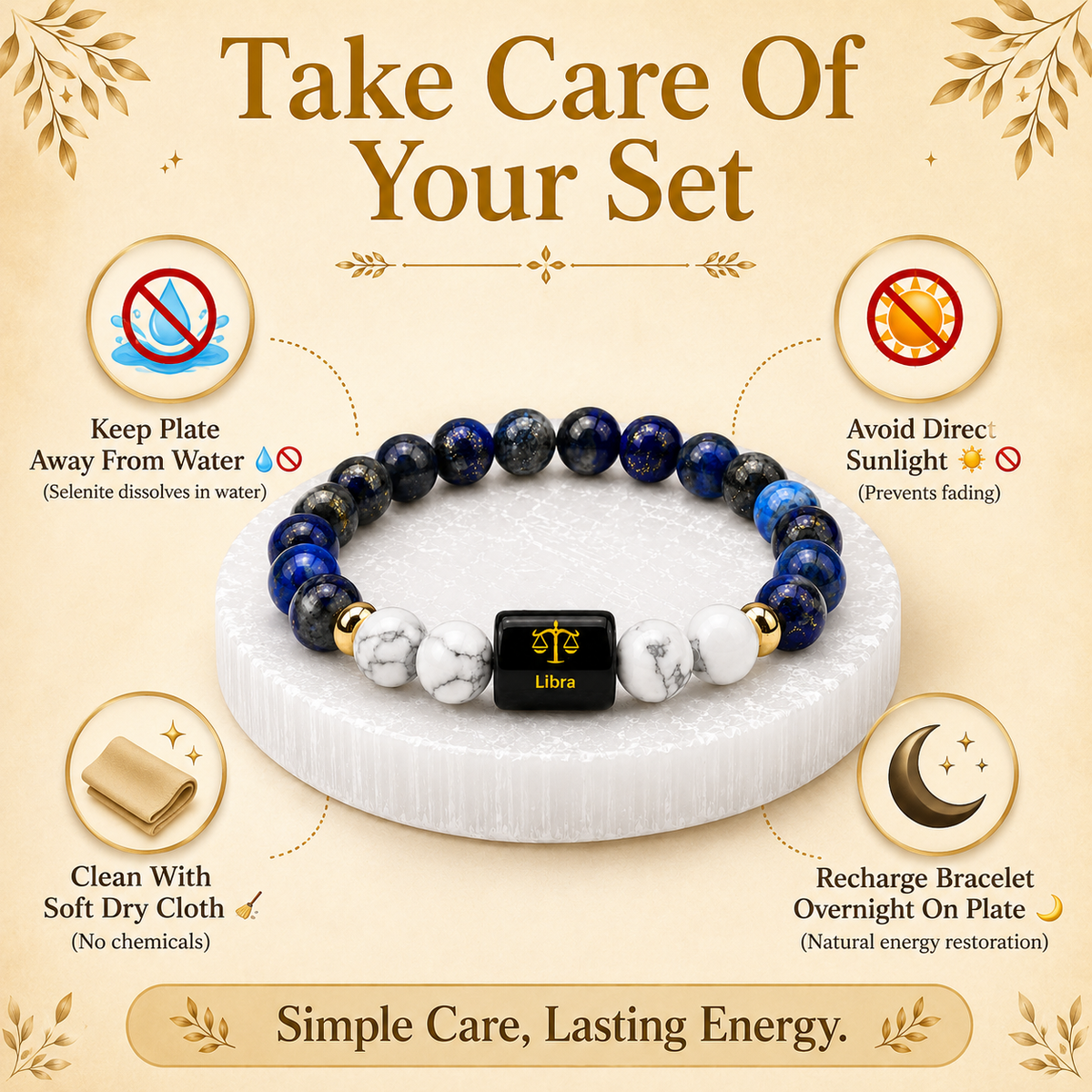 Libra (तुला राशि) Lapis Lazuli & Howlite Crystal Zodiac Bracelet – For Balance, Clarity & Inner Peace