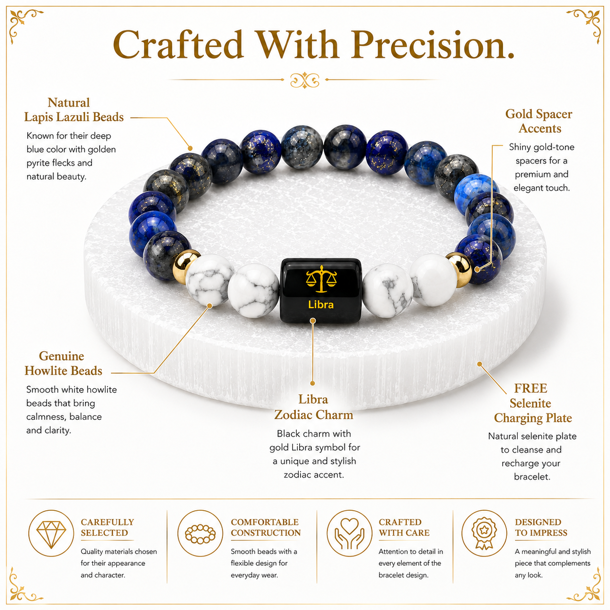 Libra (तुला राशि) Lapis Lazuli & Howlite Crystal Zodiac Bracelet – For Balance, Clarity & Inner Peace