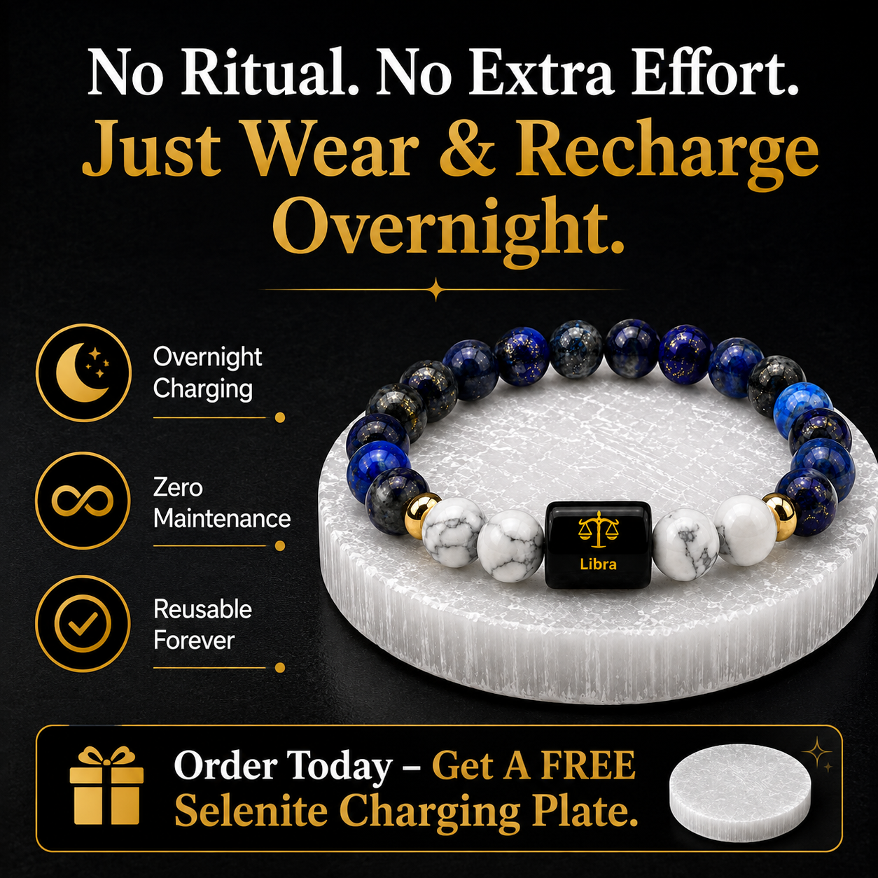 Libra (तुला राशि) Lapis Lazuli & Howlite Crystal Zodiac Bracelet – For Balance, Clarity & Inner Peace
