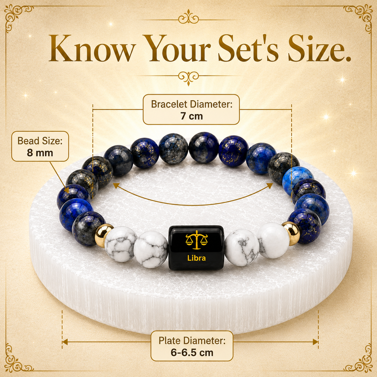 Libra (तुला राशि) Lapis Lazuli & Howlite Crystal Zodiac Bracelet – For Balance, Clarity & Inner Peace