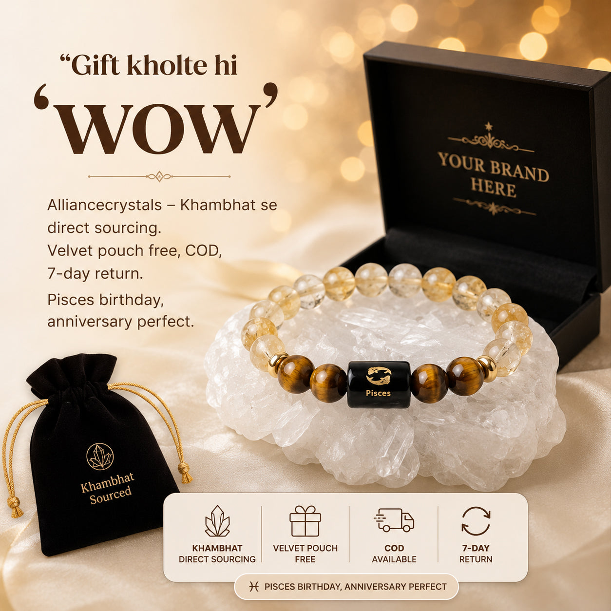PISCES (मीन) – Citrine & Tiger Eye Bracelet