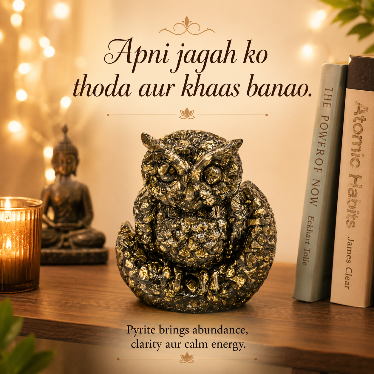 Pyrite Owl – Vastu Crystal for Wealth, Wisdom & Protection