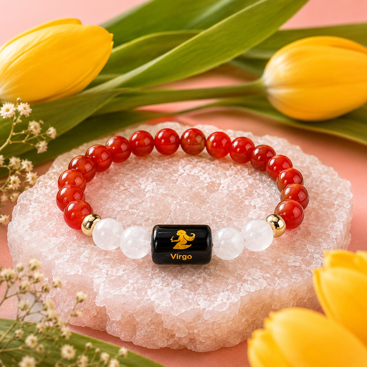VIRGO (कन्या) – Carnelian & Milky Quartz Bracelet