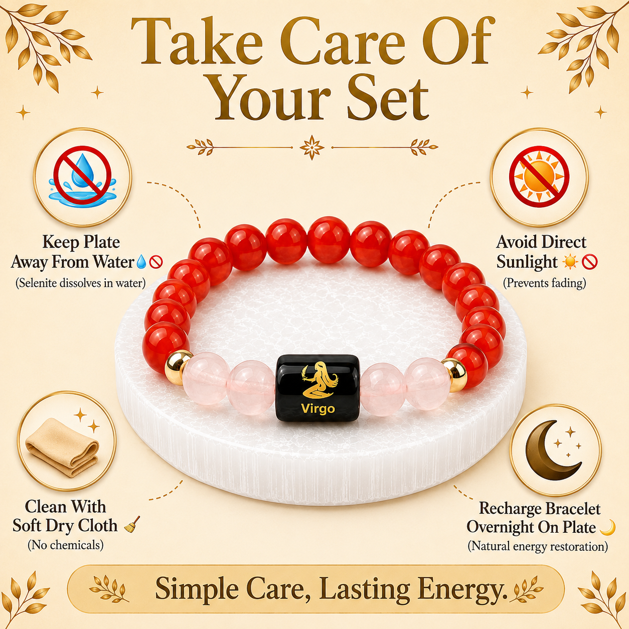 Virgo (कन्या राशि) Carnelian & Milky Quartz Crystal Zodiac Bracelet – For Calm Focus & Inner Confidence