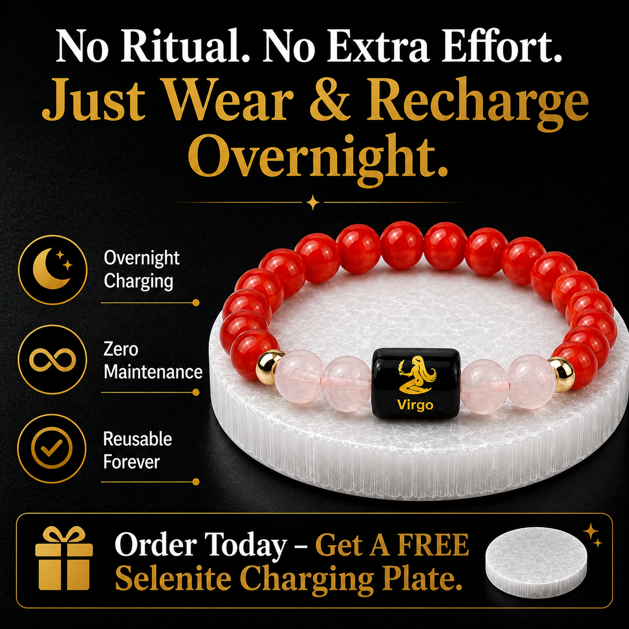 Virgo (कन्या राशि) Carnelian & Milky Quartz Crystal Zodiac Bracelet – For Calm Focus & Inner Confidence